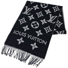 ルイ・ヴィトン LV エセンシャル モノグラム マフラー ウール ノワール(ブラック) グレー レディース 【中古】brbag