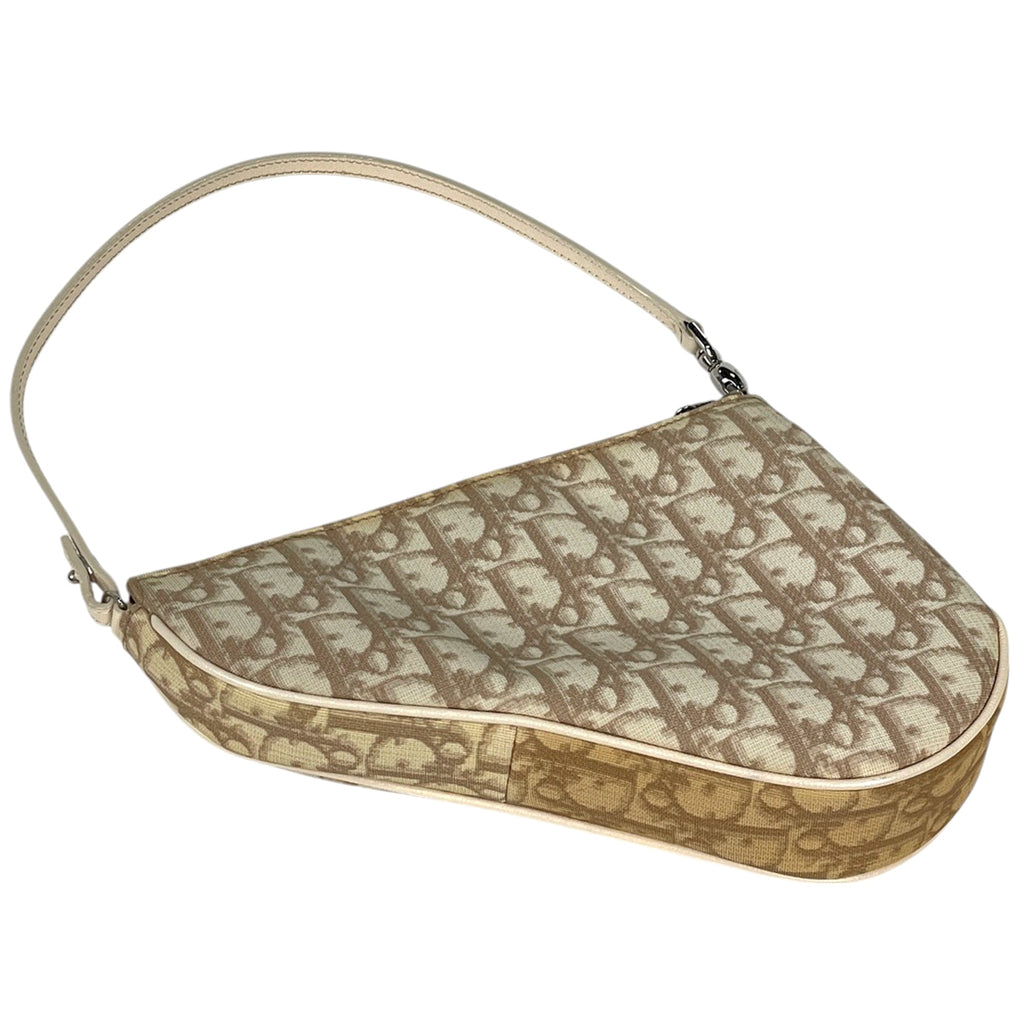 クリスチャンディオール トロッター柄 サドルバッグ フラワー 刺繍 ハンドバッグ ワンショルダー ショルダーバッグ コーティングキャンバス アイボリー マルチカラー レディース 【中古】 brbag