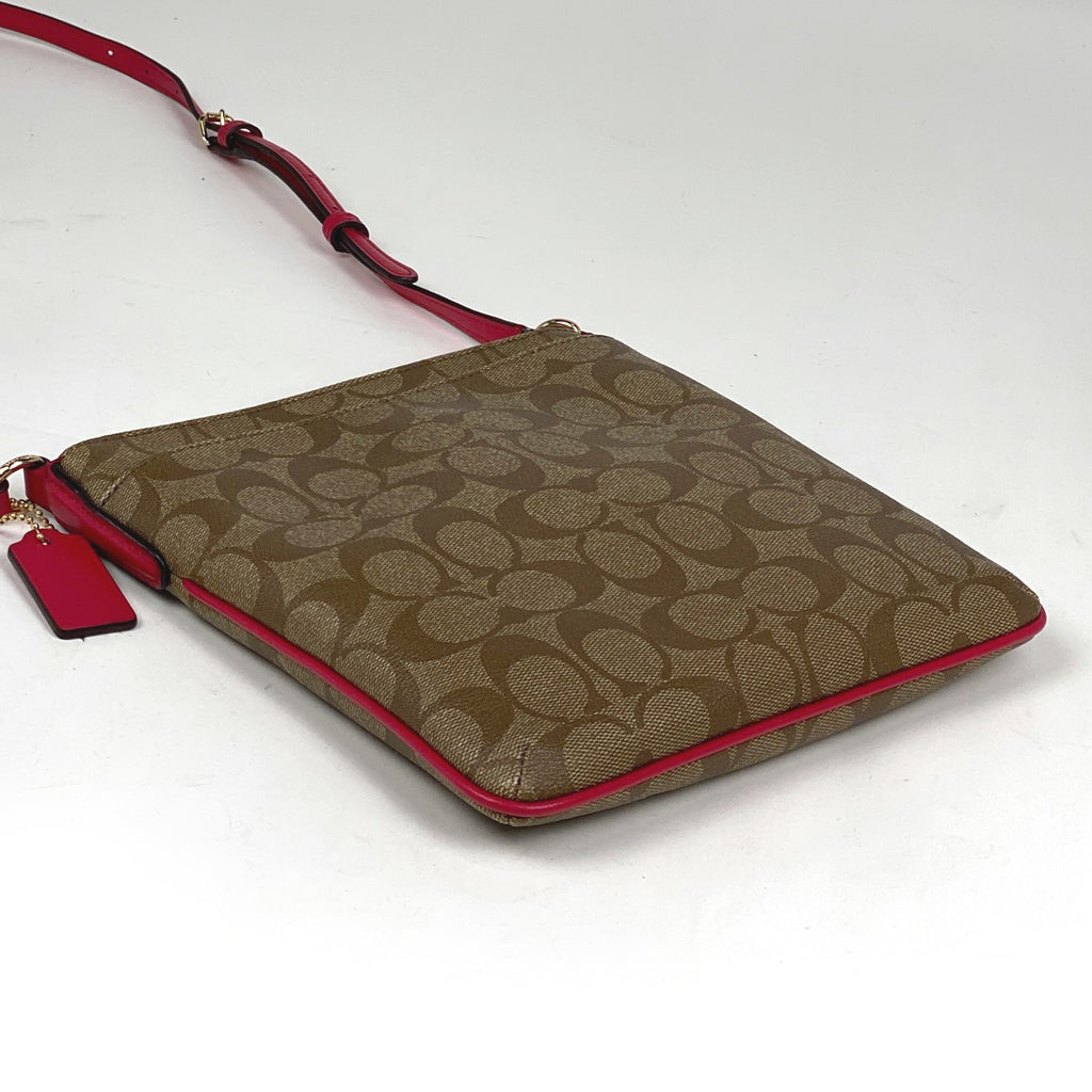 【在庫一掃】 コーチ シグネチャー ショルダーバッグ 斜め掛け ショルダーバッグ コーティングキャンバス ブラウン ピンク F58309 レディース 【中古】 brbag