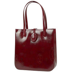 カルティエ ハッピーバースデー ハンドバッグ トート エナメル ハンドバッグ パテントレザー ボルドー レディース 【中古】brbag