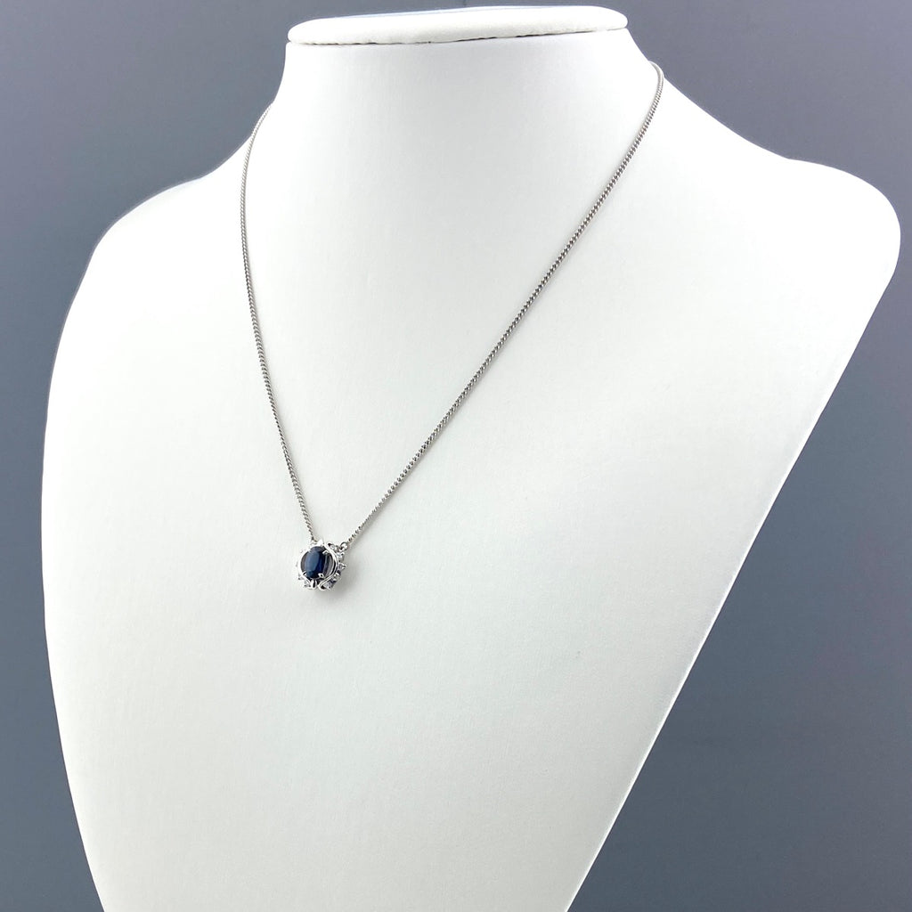 サファイア デザインネックレス プラチナ ペンダント メレダイヤ ダイヤモンド ネックレス Pt900 Pt850 サファイア レディース 【中古】nbjwl