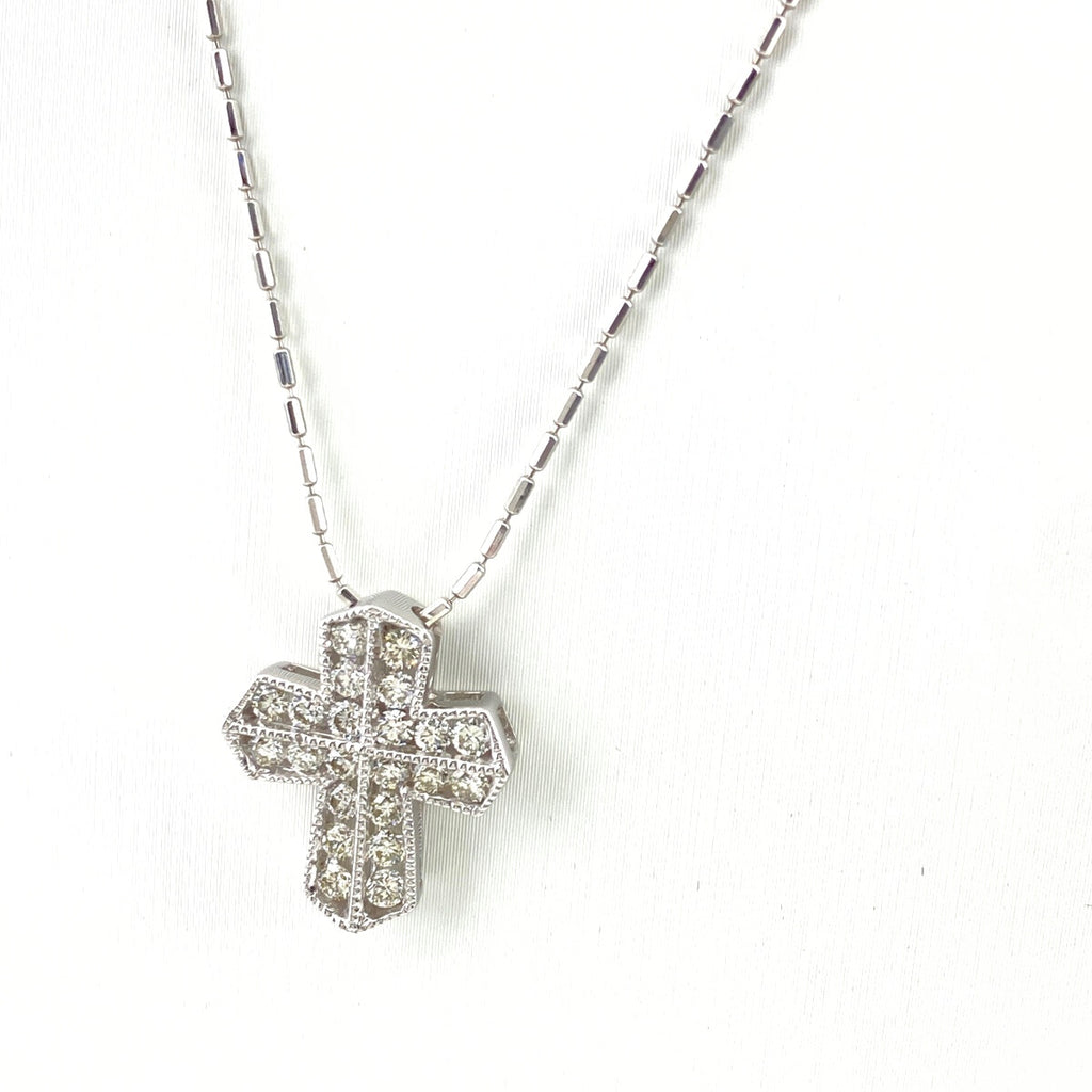 クロスモチーフ デザインネックレス WG ホワイトゴールド ペンダント メレダイヤ 十字架 ネックレス K18 WG ダイヤモンド レディース 【中古】nbjwl