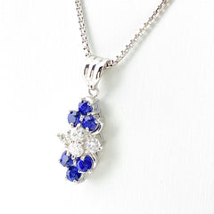 サファイア デザインネックレス プラチナ ペンダント メレダイヤ ネックレス Pt900 Pt850 サファイア レディース 【中古】 
 ラッピング可