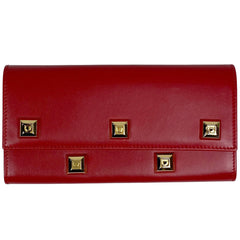 サルヴァトーレフェラガモ ガンチーニ スタッズ 二つ折り 長財布 レザー レッド D502 レディース 【中古】 brbag