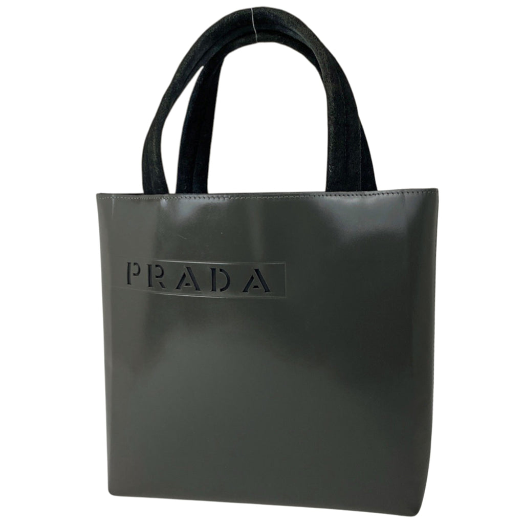 プラダ ロゴ トートバッグ ハンドバッグ トートバッグ レザー グレー ブラック レディース 【中古】brbag