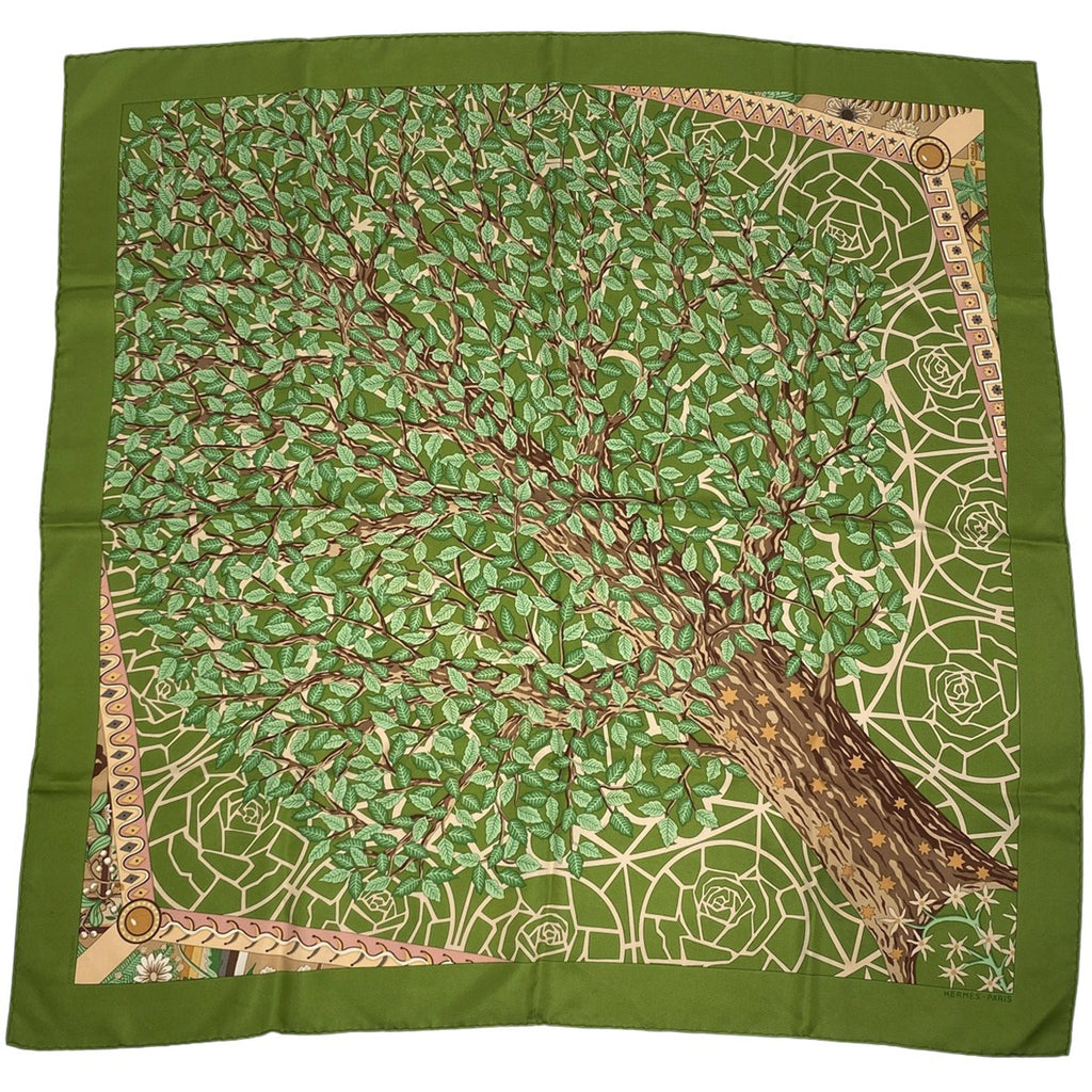 エルメス カレ 90 Axis Mundi 世界の中心軸 スカーフ シルク グリーン マルチカラー レディース 【中古】brbag