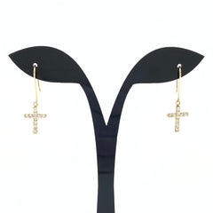 クロスモチーフ デザインピアス YG イエローゴールド メレダイヤ 十字架 ピアス K18 ダイヤモンド レディース 【中古】nbjwl