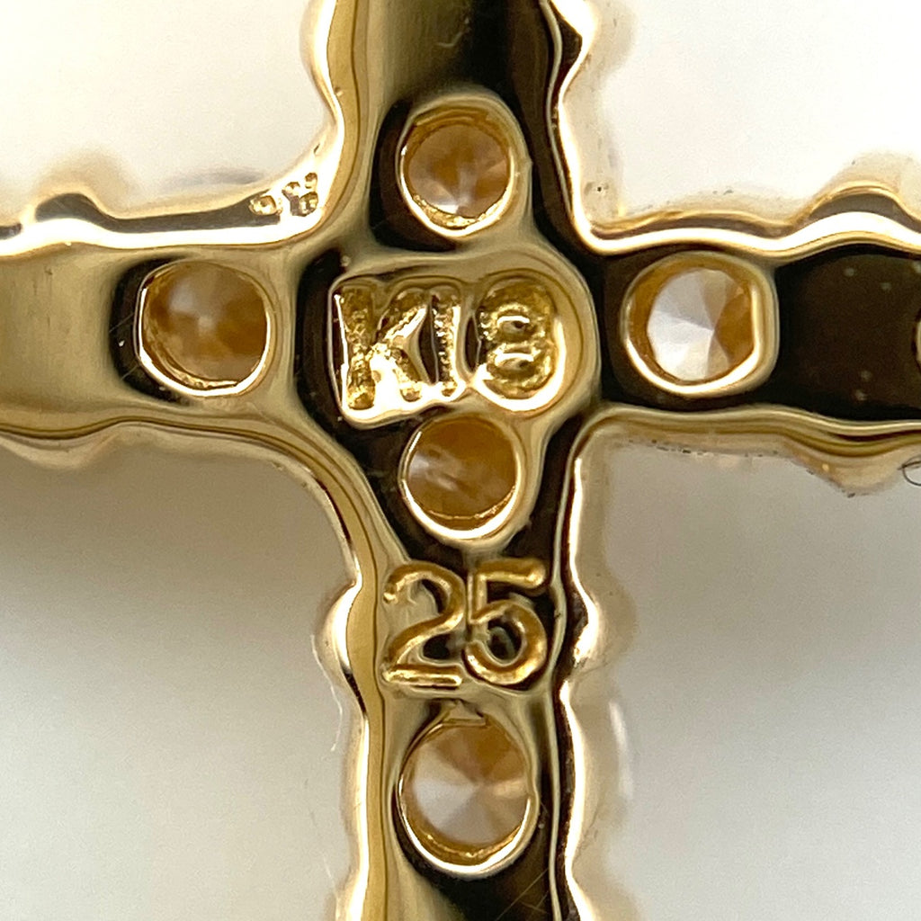 クロスモチーフ デザインピアス YG イエローゴールド メレダイヤ 十字架 ピアス K18 ダイヤモンド レディース 【中古】nbjwl