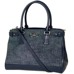 サルヴァトーレフェラガモ ガンチーニ ハンドバッグ 2WAY ショルダーバッグ ハンドバッグ ファブリック ネイビー レディース 【中古】brbag