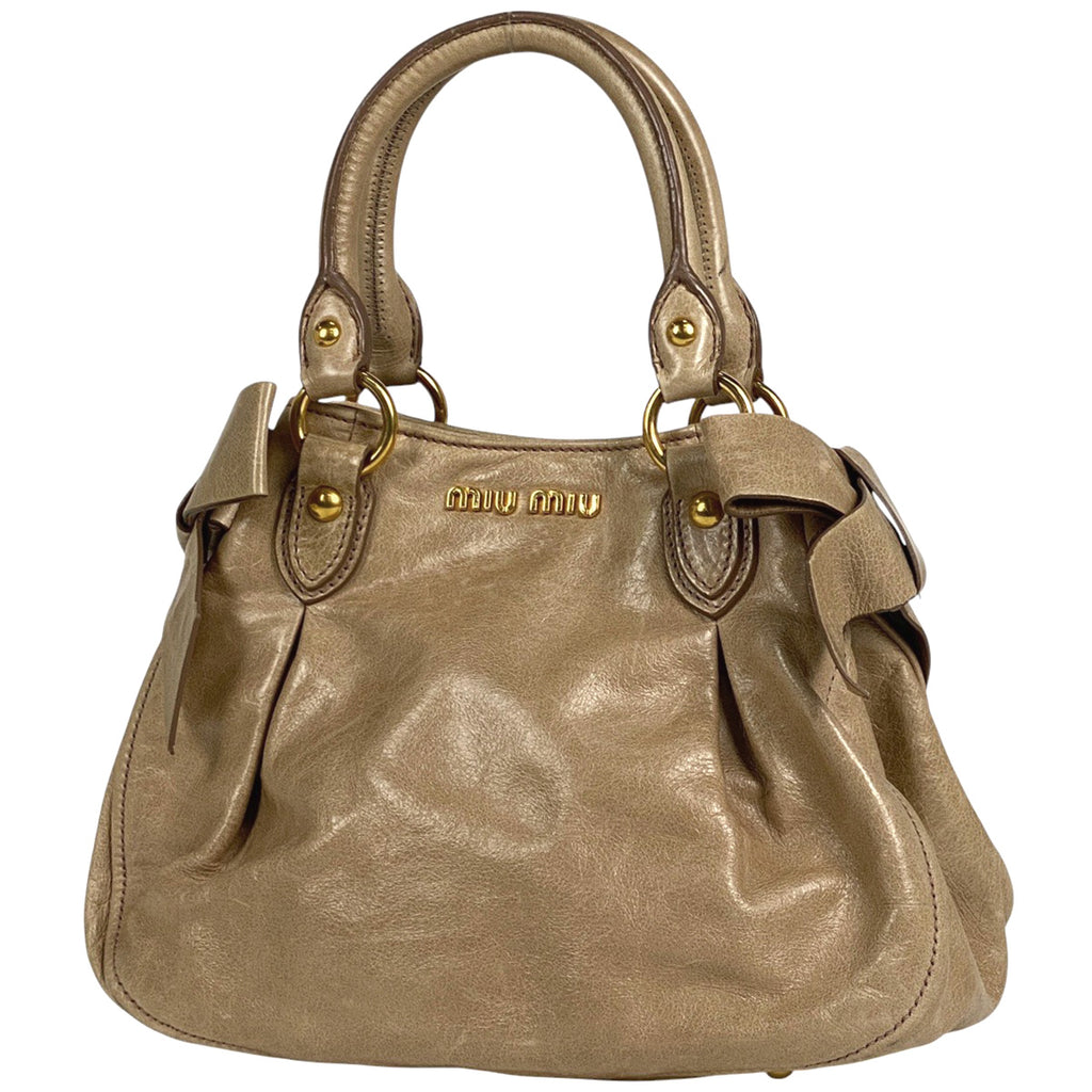 ミュウ ミュウ ロゴ ハンドバッグ 2WAY ショルダーバッグ リボン ハンドバッグ レザー ベージュ レディース 【中古】brbag