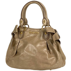 ミュウ ミュウ ロゴ ハンドバッグ 2WAY ショルダーバッグ リボン ハンドバッグ レザー ベージュ レディース 【中古】brbag