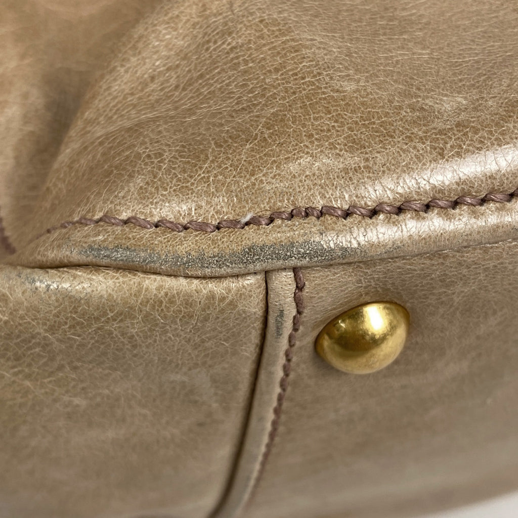ミュウ ミュウ ロゴ ハンドバッグ 2WAY ショルダーバッグ リボン ハンドバッグ レザー ベージュ レディース 【中古】brbag