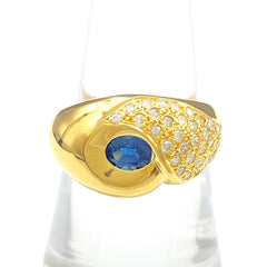 【在庫一掃】 サファイア デザインリング YG イエローゴールド 指輪 メレダイヤ リング 14号 K18 サファイア ダイヤモンド レディース 【中古】nbjwl