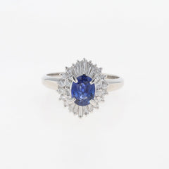 サファイア デザインリング プラチナ 指輪 メレダイヤ リング 9号 Pt900 サファイア ダイヤモンド レディース 【中古】nbjwl