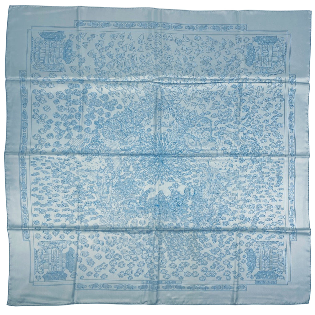 エルメス カレ 90 RENCONTRE OCEANE 大西洋の出会い スカーフ シルク ブルー レディース 【中古】brbag