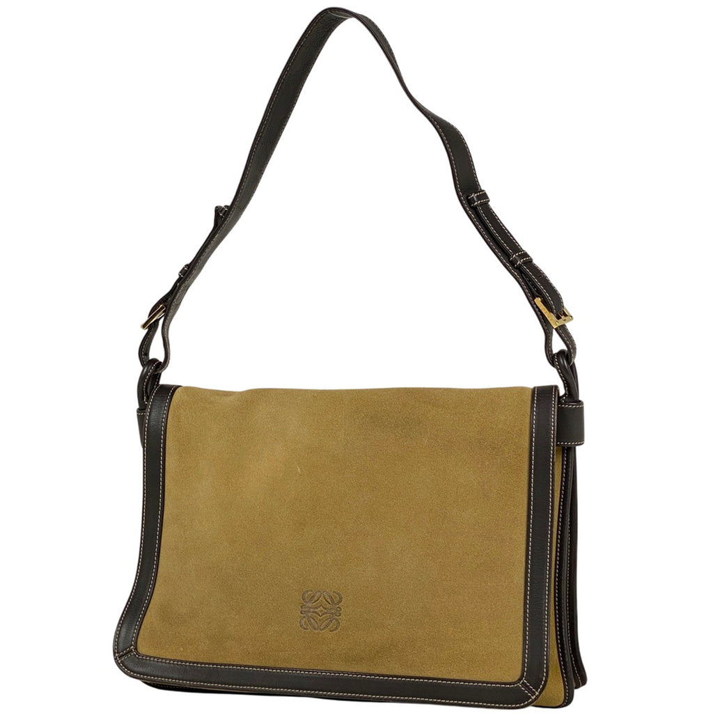 ロエベ アナグラム ショルダーバッグ 肩掛け ショルダーバッグ スエード グリーン ブラウン レディース 【中古】brbag
