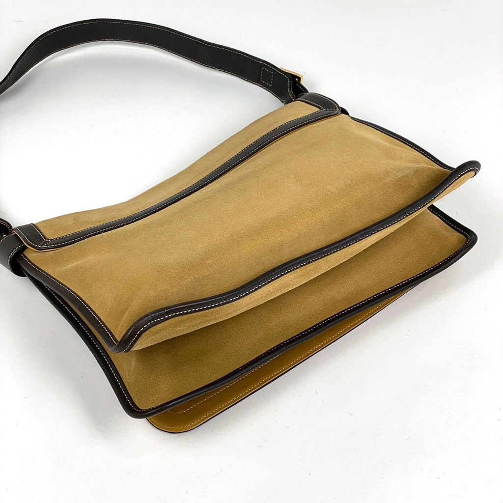 ロエベ アナグラム ショルダーバッグ 肩掛け ショルダーバッグ スエード グリーン ブラウン レディース 【中古】brbag