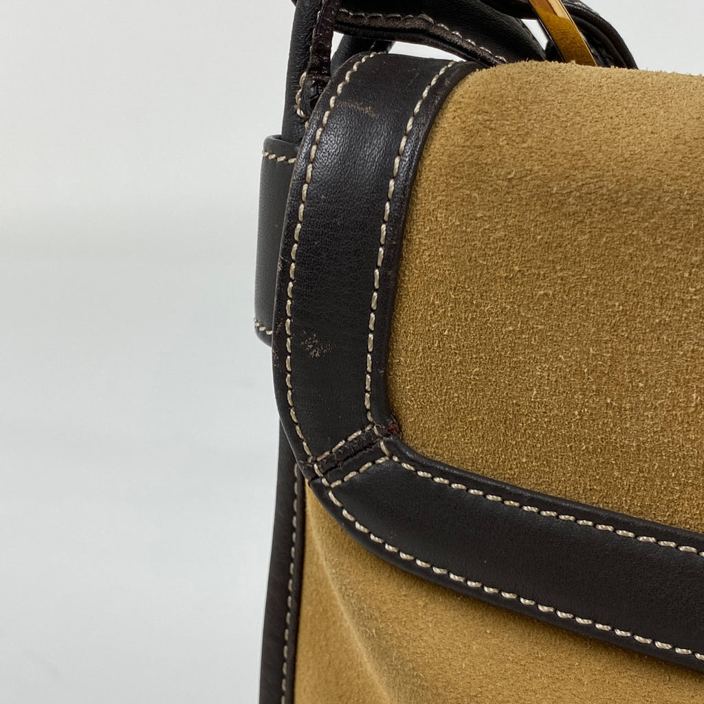 ロエベ アナグラム ショルダーバッグ 肩掛け ショルダーバッグ スエード グリーン ブラウン レディース 【中古】brbag