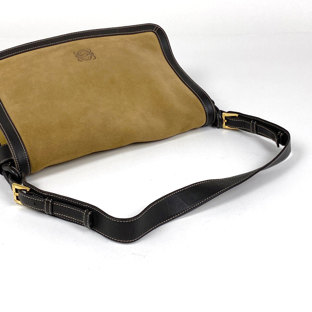 ロエベ アナグラム ショルダーバッグ 肩掛け ショルダーバッグ スエード グリーン ブラウン レディース 【中古】brbag
