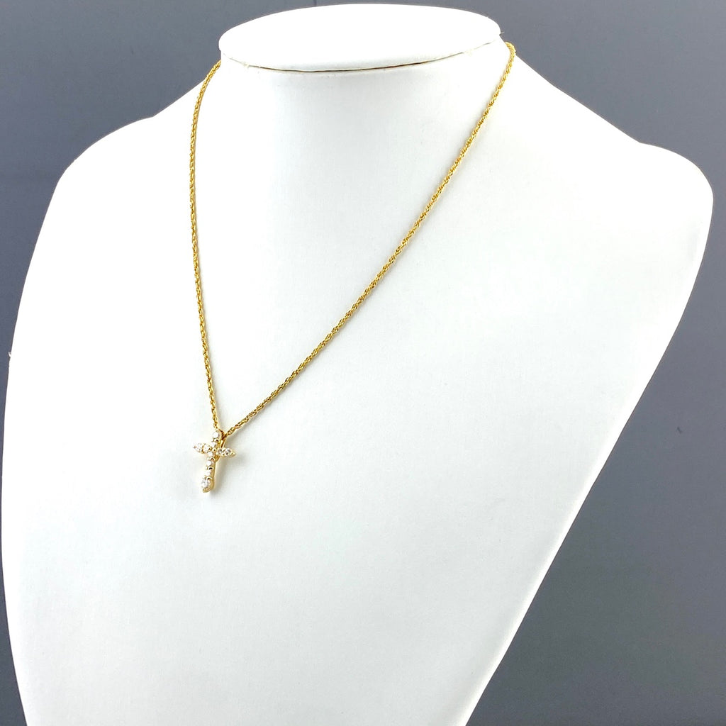 クロスモチーフ デザインネックレス YG イエローゴールド ペンダント メレダイヤ ネックレス K18 ダイヤモンド レディース 【中古】nbjwl