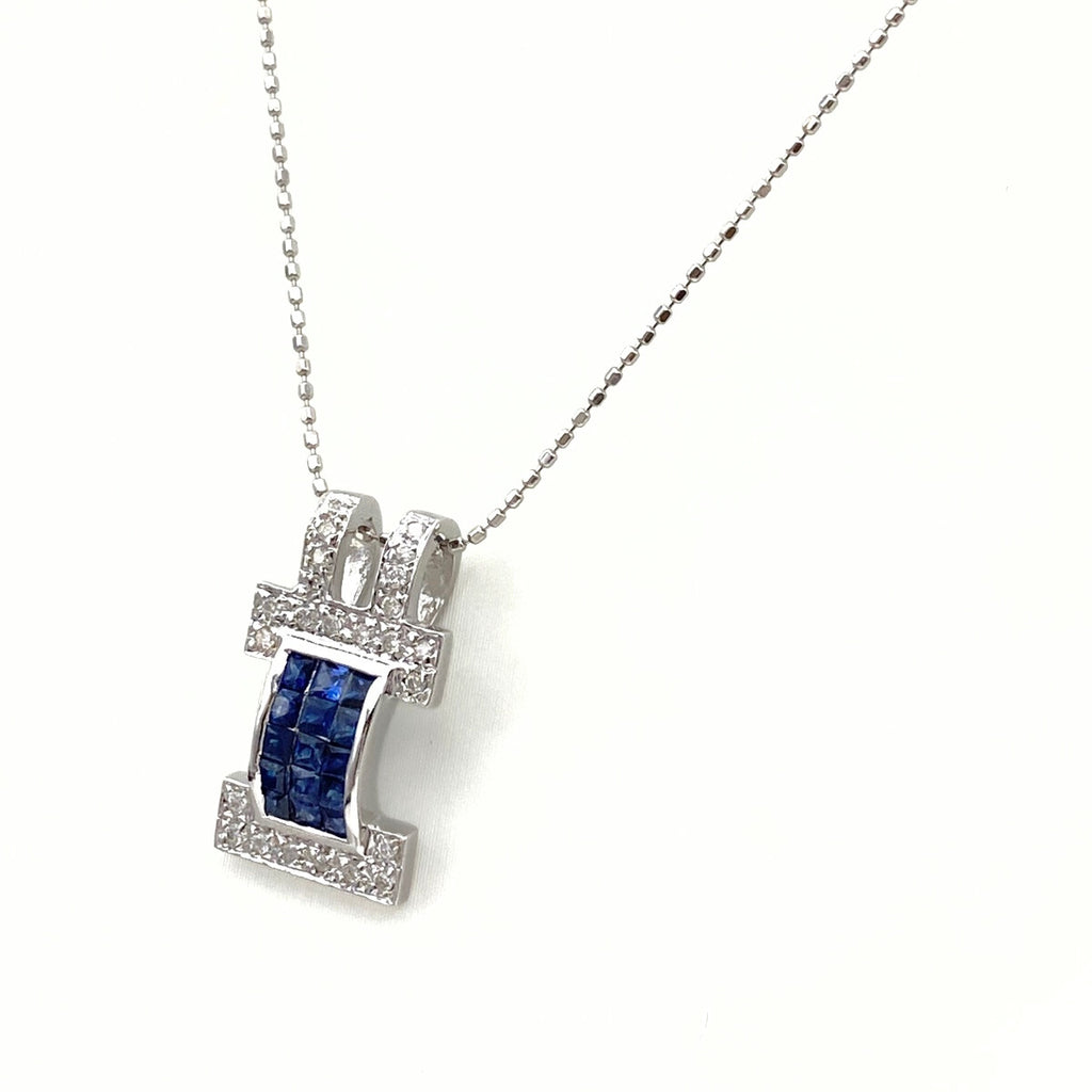 サファイア デザインネックレス WG ホワイトゴールド メレダイヤ ペンダント ネックレス K18 WG サファイア レディース 【中古】nbjwl