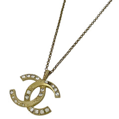 シャネル ココマーク ラインストーン ネックレス CCマーク ペンダント ネックレス GP ゴールド レディース 【中古】 bracc