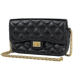 シャネル 2.55ライン チェーン ウォレット マトラッセ ショルダーバッグ レザー ブラック レディース 【中古】 brbag