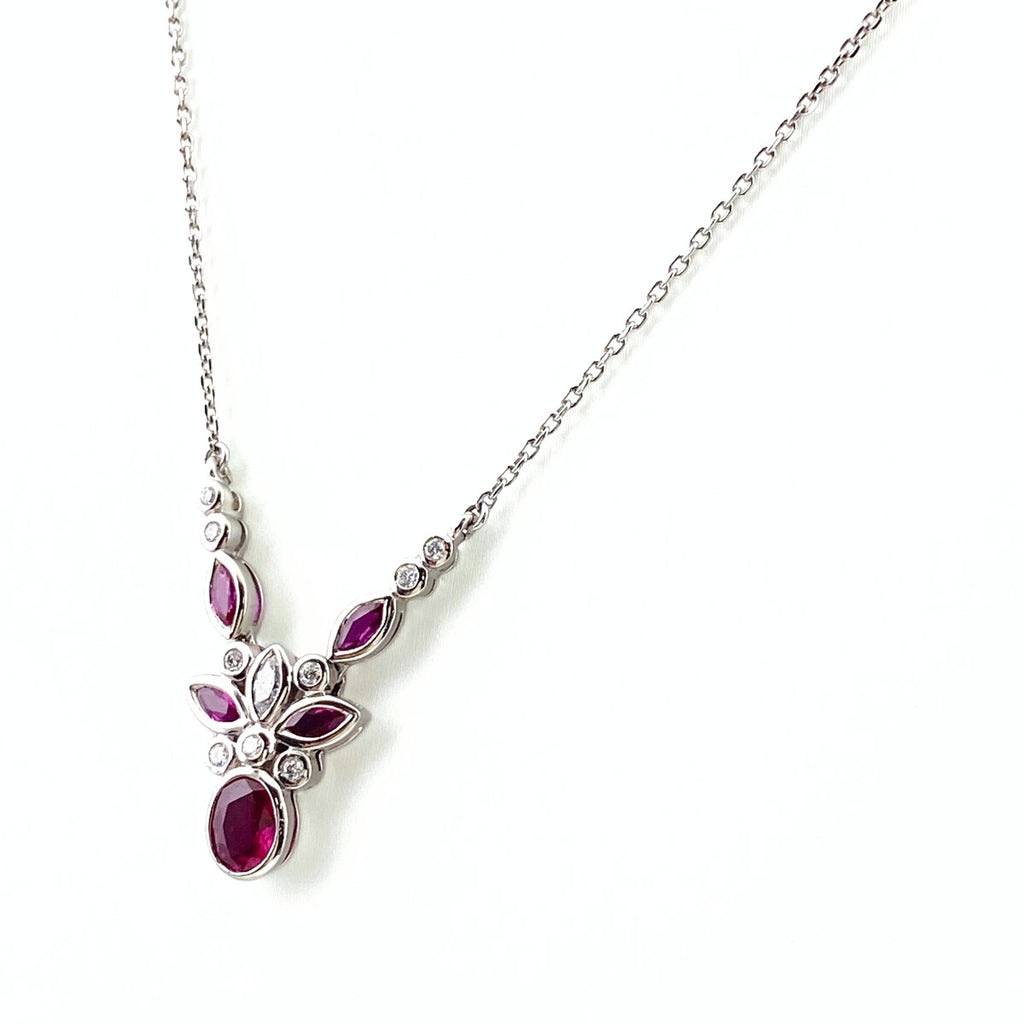 ルビー デザインネックレス プラチナ ペンダント メレダイヤ ネックレス Pt900 Pt850 ルビー レディース 【中古】nbjwl