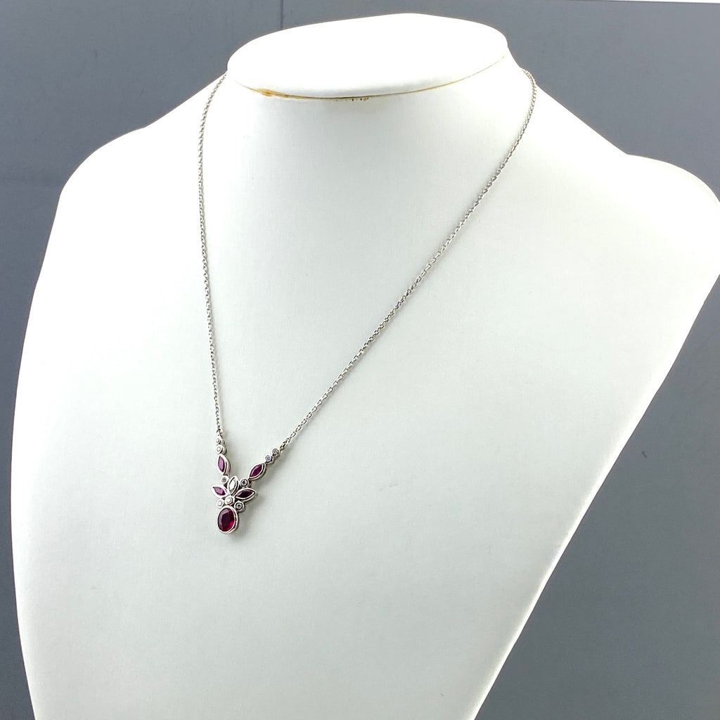 ルビー デザインネックレス プラチナ ペンダント メレダイヤ ネックレス Pt900 Pt850 ルビー レディース 【中古】nbjwl