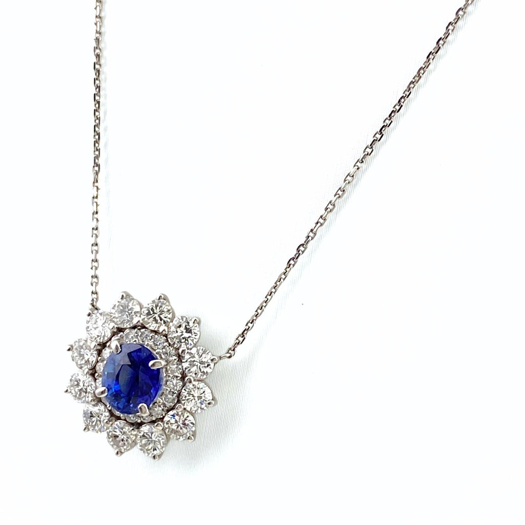 サファイア デザインネックレス プラチナ メレダイヤ ペンダント ネックレス Pt900 Pt850 サファイア レディース 【中古】nbjwl