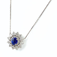 サファイア デザインネックレス プラチナ メレダイヤ ペンダント ネックレス Pt900 Pt850 サファイア レディース 【中古】nbjwl