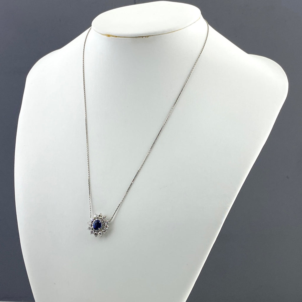 サファイア デザインネックレス プラチナ メレダイヤ ペンダント ネックレス Pt900 Pt850 サファイア レディース 【中古】nbjwl