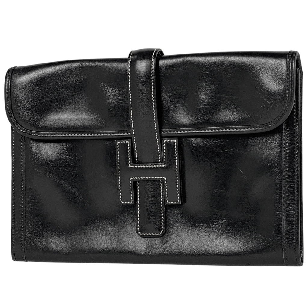 エルメス ジジェ PM Hロゴ セカンドバッグ ボックスカーフ ブラック 〇S レディース 【中古】 brbag