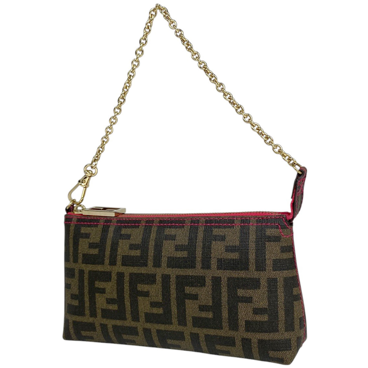 【希少】 FENDI ズッカ 8BR133 ハンドバッグ アクセサリーポーチ バイセル公式】フェンディ ズッカ柄 チェーン ポーチ