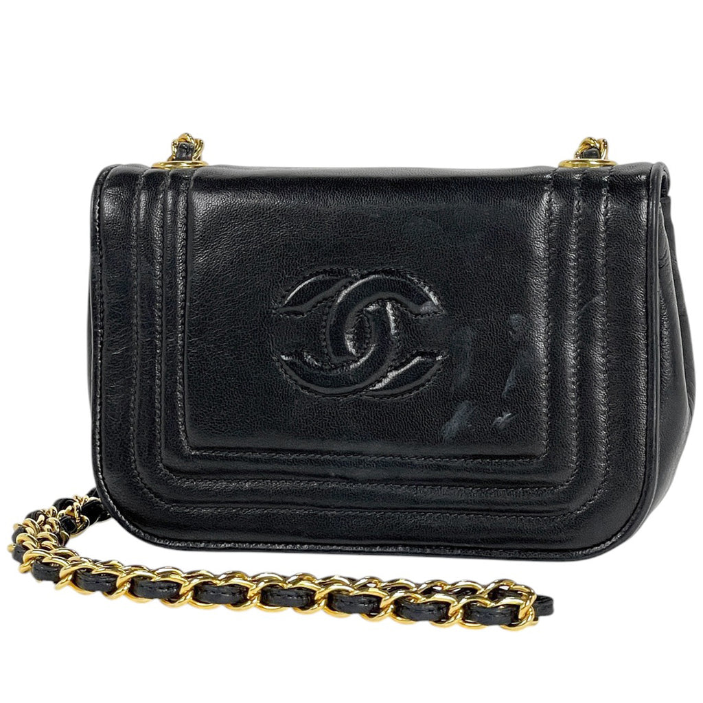 【在庫一掃】 シャネル ココマーク チェーン ショルダーバッグ プッシュロック ショルダーバッグ レザー ブラック レディース 【中古】 brbag