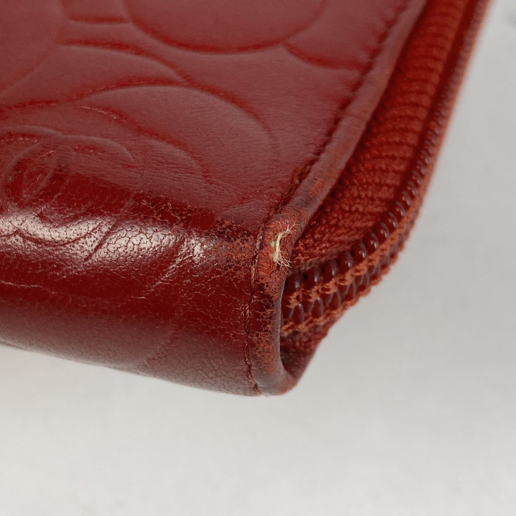 シャネル カメリア 長財布 ココマーク ラウンドファスナー 長財布 レザー レッド レディース 【中古】 
 ラッピング可