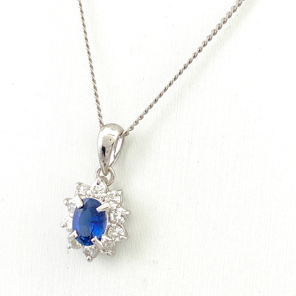 サファイア デザインネックレス プラチナ ペンダント メレダイヤ ダイヤモンド ネックレス Pt900 Pt850 サファイア レディース 【中古】nbjwl