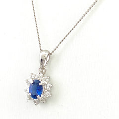 サファイア デザインネックレス プラチナ ペンダント メレダイヤ ダイヤモンド ネックレス Pt900 Pt850 サファイア レディース 【中古】nbjwl
