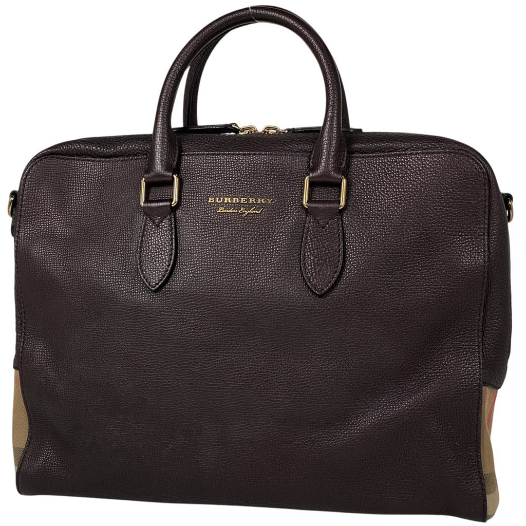 バーバリー ロゴ ビジネスバッグ ハンドバッグ チェック柄 ビジネスバッグ レザー ボルドー ブラウン メンズ 【中古】brbag