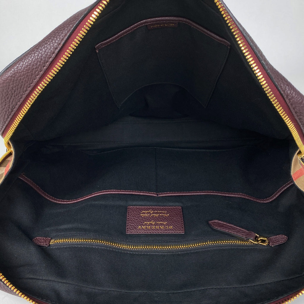 バーバリー ロゴ ビジネスバッグ ハンドバッグ チェック柄 ビジネスバッグ レザー ボルドー ブラウン メンズ 【中古】brbag