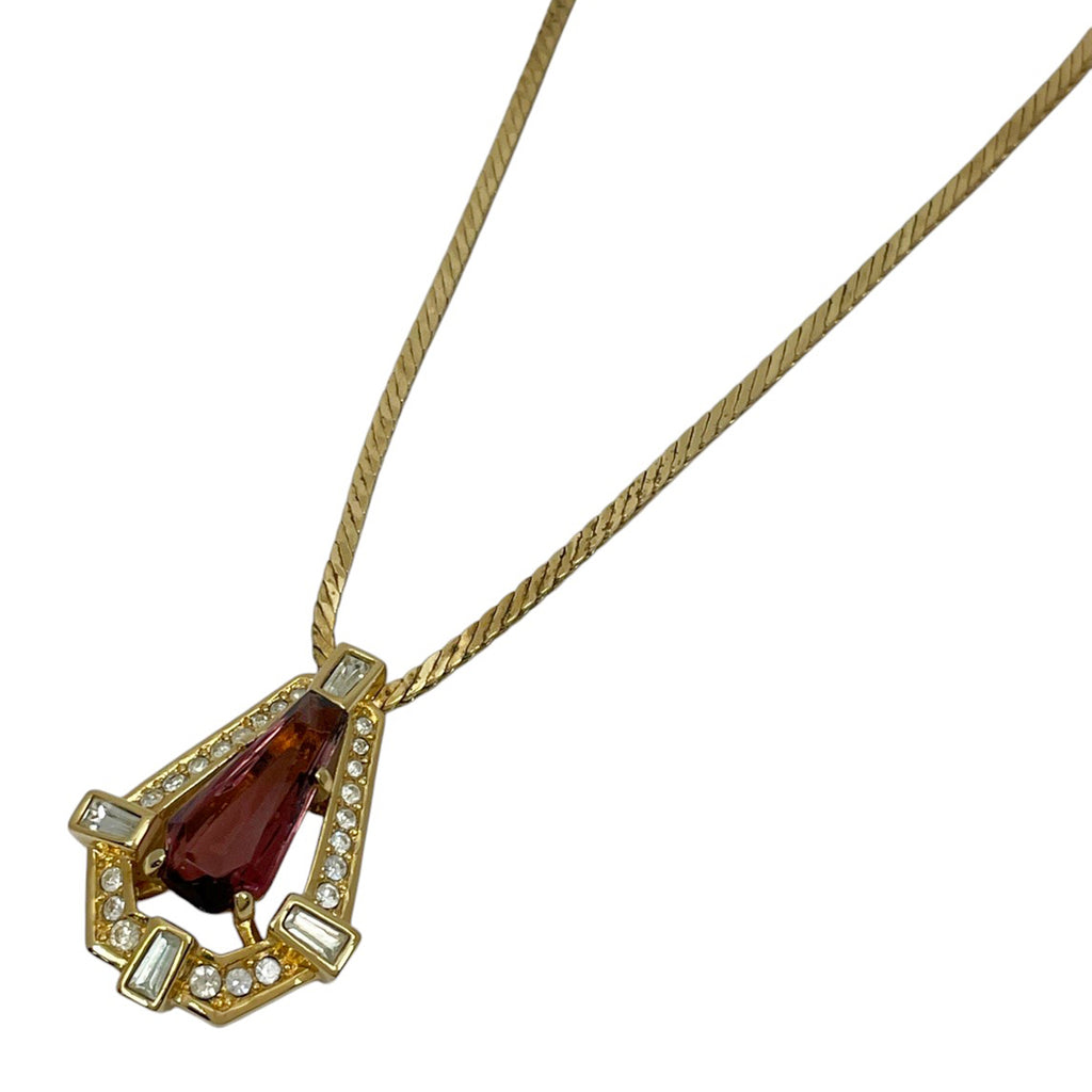 クリスチャンディオール ラインストーン チェーン ネックレス カラーストーン ネックレス GP ゴールド レディース 【中古】 bracc