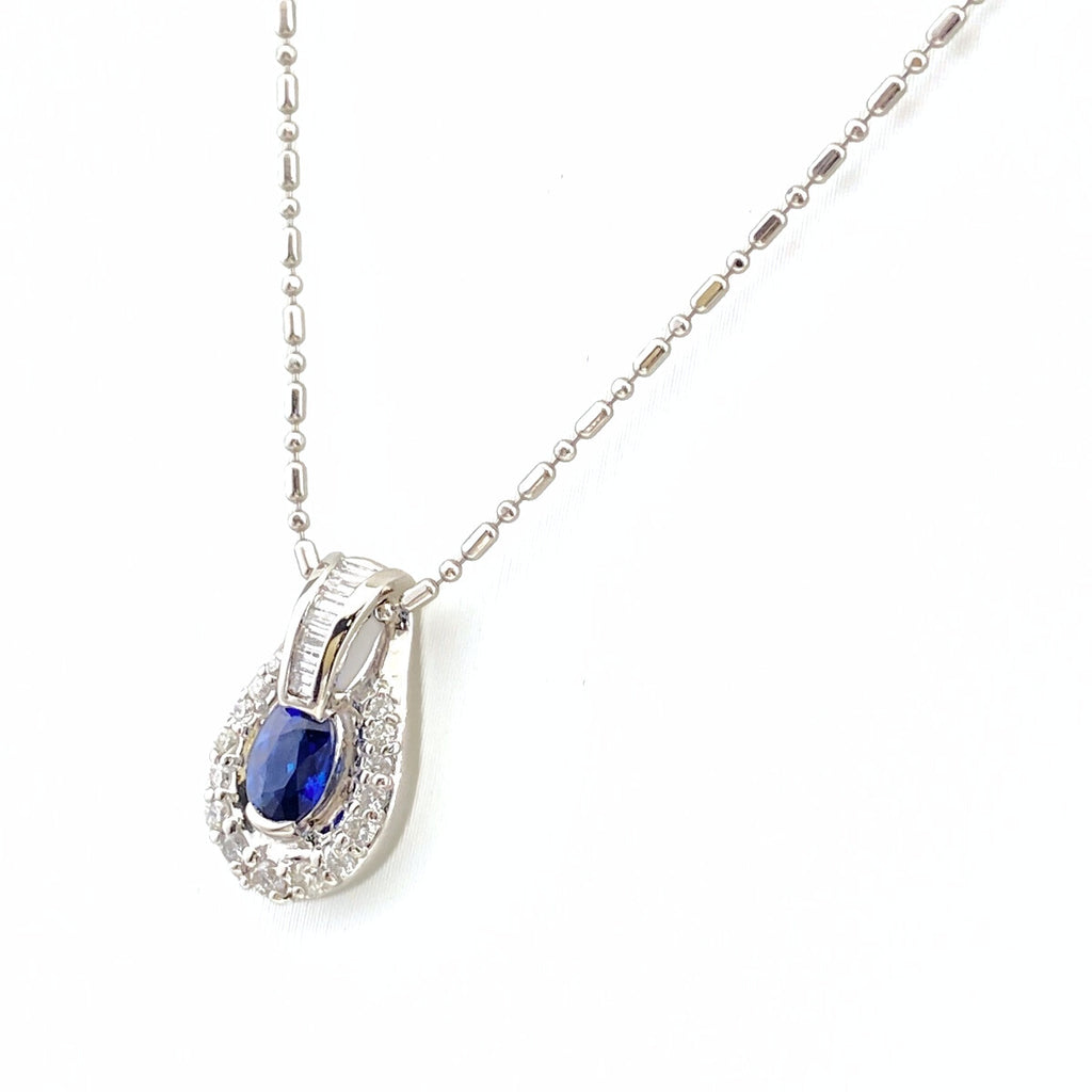 サファイア デザインネックレス プラチナ ペンダント メレダイヤ ネックレス Pt900 Pt850 サファイア レディース 【中古】nbjwl