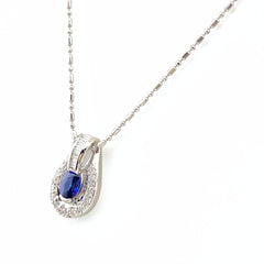 サファイア デザインネックレス プラチナ ペンダント メレダイヤ ネックレス Pt900 Pt850 サファイア レディース 【中古】nbjwl