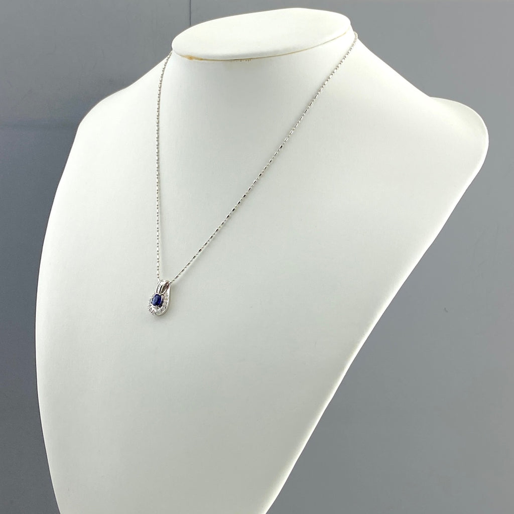 サファイア デザインネックレス プラチナ ペンダント メレダイヤ ネックレス Pt900 Pt850 サファイア レディース 【中古】nbjwl