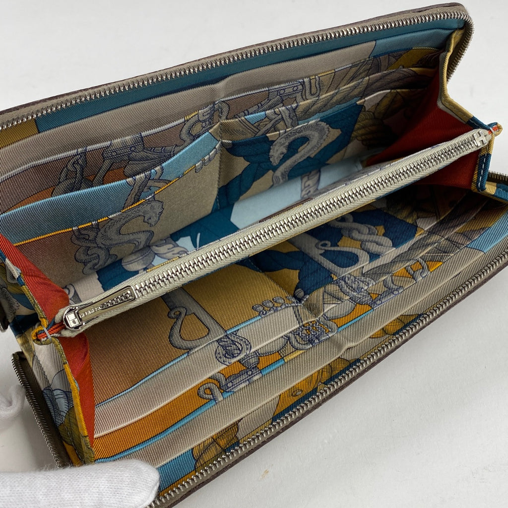 エルメス アザップ ロング シルクイン ラウンドファスナー スカーフ 長財布 ヴォーエプソン エトゥープ レディース 【中古】 brbag