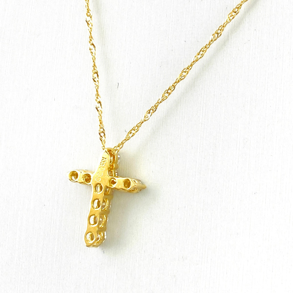 クロスモチーフ ネックレス YG イエローゴールド メレダイヤ 十字架 ペンダント ネックレス K18 ダイヤモンド 750 レディース 【中古】nbjwl