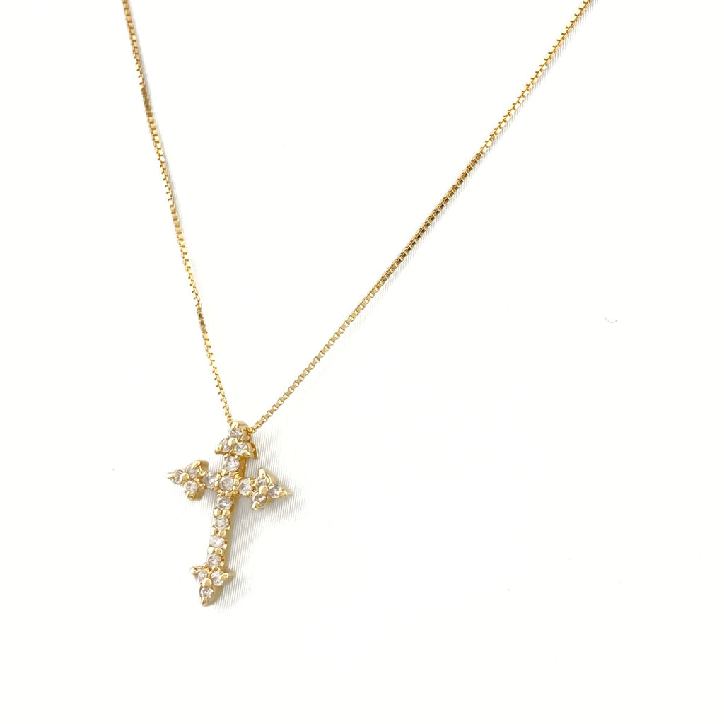 クロスモチーフ デザインネックレス YG イエローゴールド ペンダント ネックレス K18 ダイヤモンド レディース 【中古】nbjwl