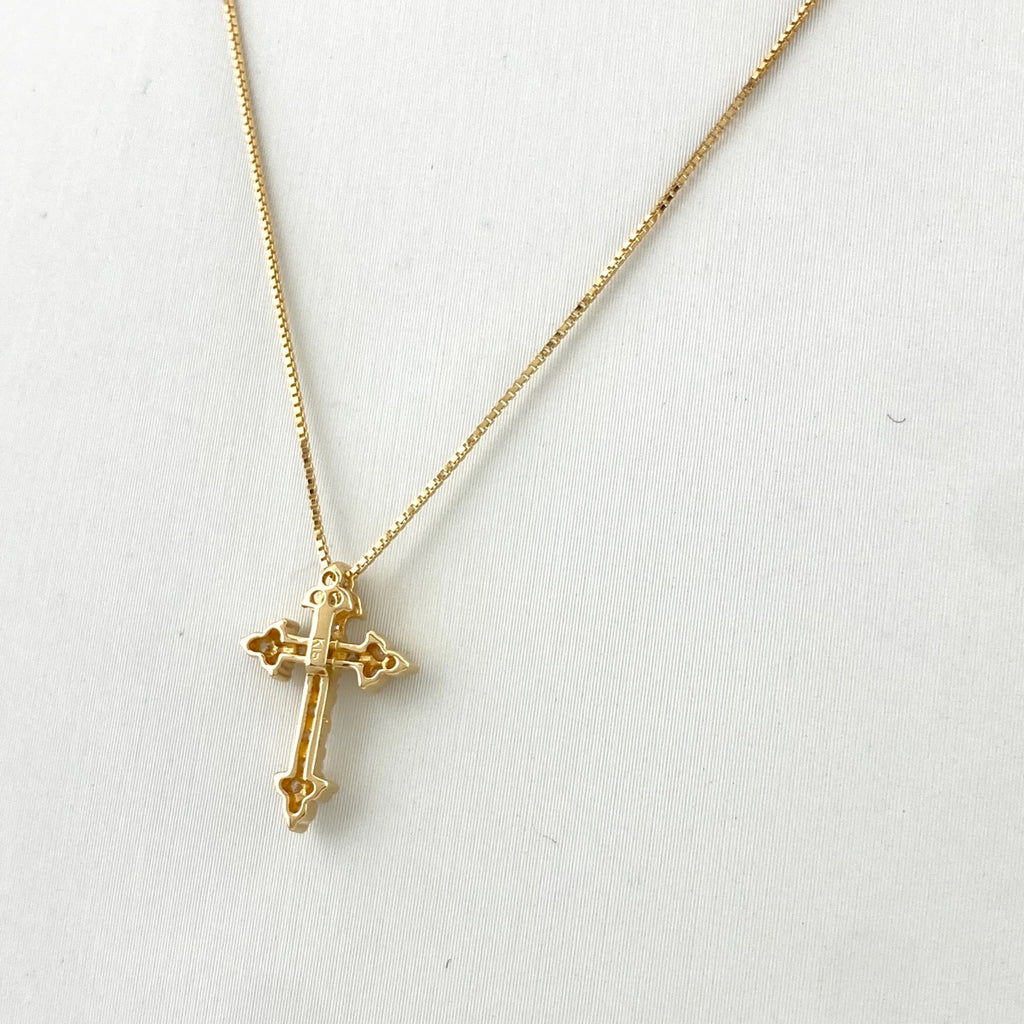 クロスモチーフ デザインネックレス YG イエローゴールド ペンダント ネックレス K18 ダイヤモンド レディース 【中古】nbjwl