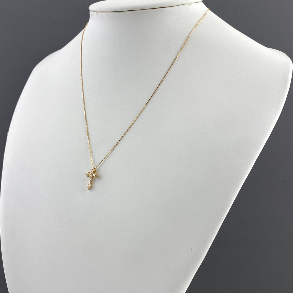 クロスモチーフ デザインネックレス YG イエローゴールド ペンダント ネックレス K18 ダイヤモンド レディース 【中古】nbjwl