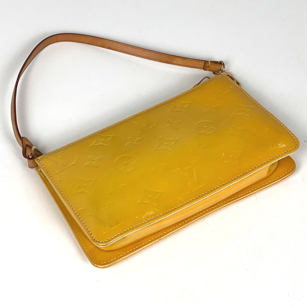 ルイ・ヴィトン レキシントン ハンドバッグ 化粧 エナメル アクセサリーポーチ モノグラムヴェルニ ライムイエロー M91058 レディース 【中古】brbag